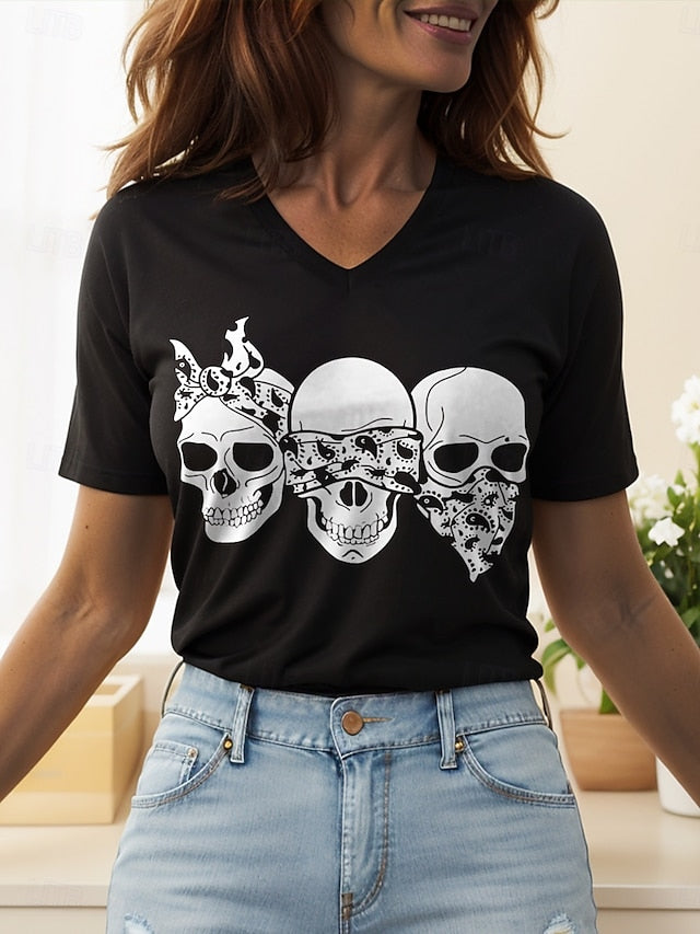 Women's T Shirt Skulls Graphic Cat Vintage Stylish Classic