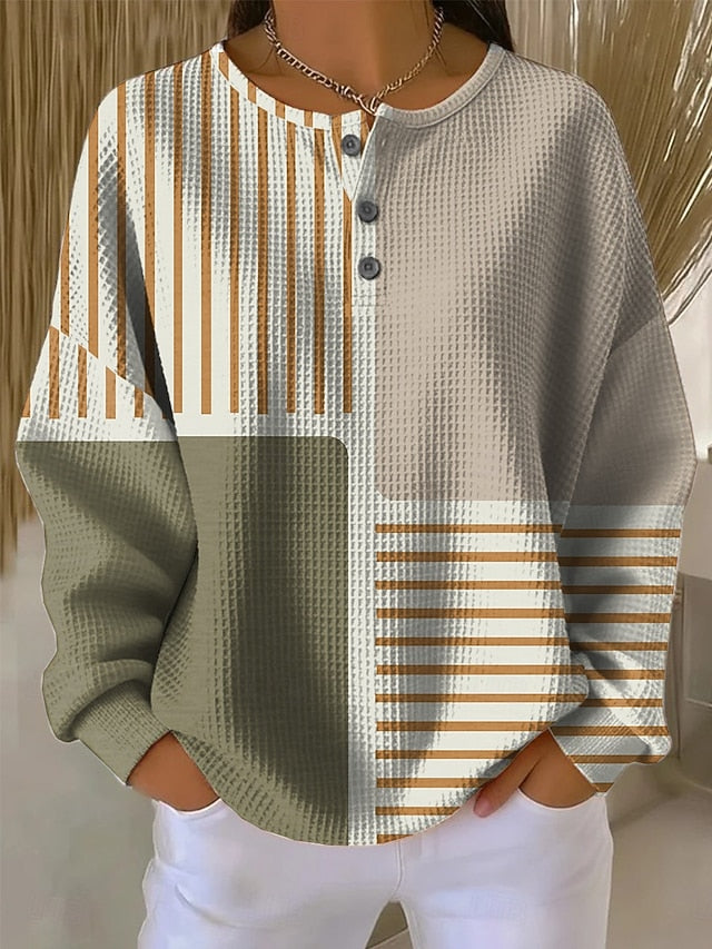 Women's Pullover Sweatshirt Geometric Striped Casual Long
