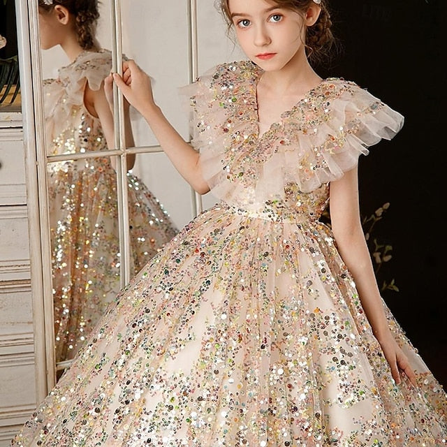 Solid 3/4 Dress Color Party Flower Girls' Kids Girl