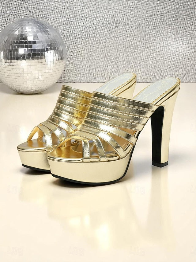 Heels Open-Toe - White Mule Strappy Platform Women's