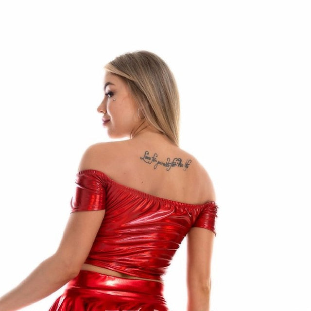 Metallic 1980s Shiny Latex Patent Crop Top PU Leather Off