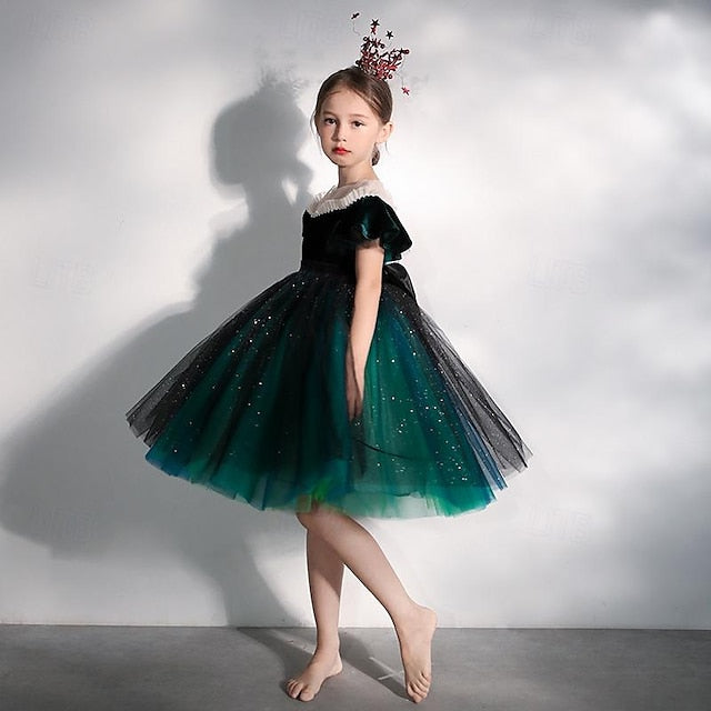 Party Flower Color Dress Short Kids Solid Girls' Girl