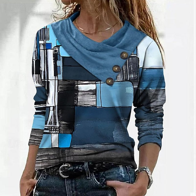 Women's T Shirt Buttons Print Geometric Abstract Daily