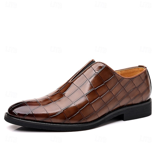 Burgundy Shoes Men's – Pattern Crocodile Slip-On