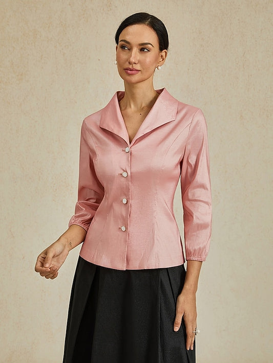 Women's With Belt Solid Color Stylish Turndown Dusty Rose