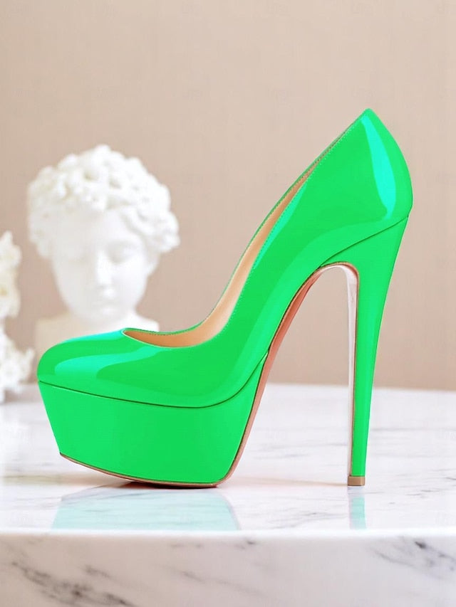 Women's and Pointed-Toe Patent Platform Heels with Black