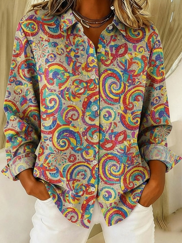 Women's Shirt Buttons Print Paisley Vintage Stylish Long