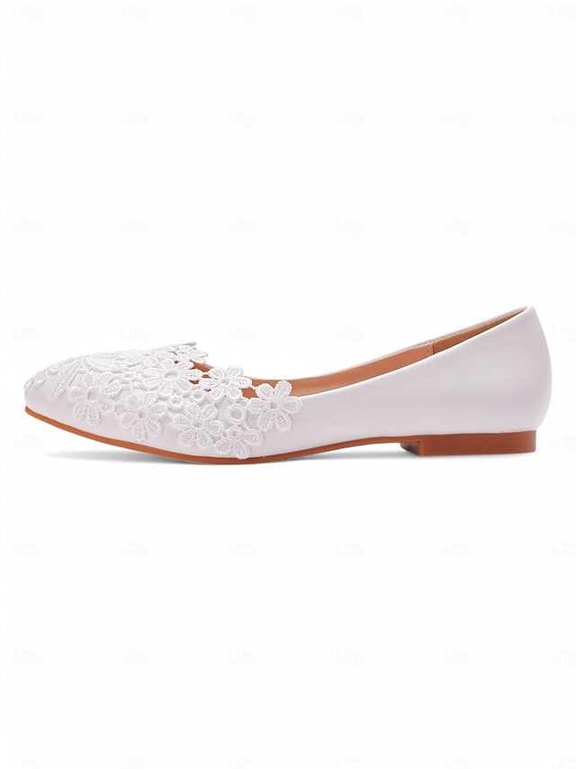 Brides Elegant Lace for Ballet Flats Women's White –