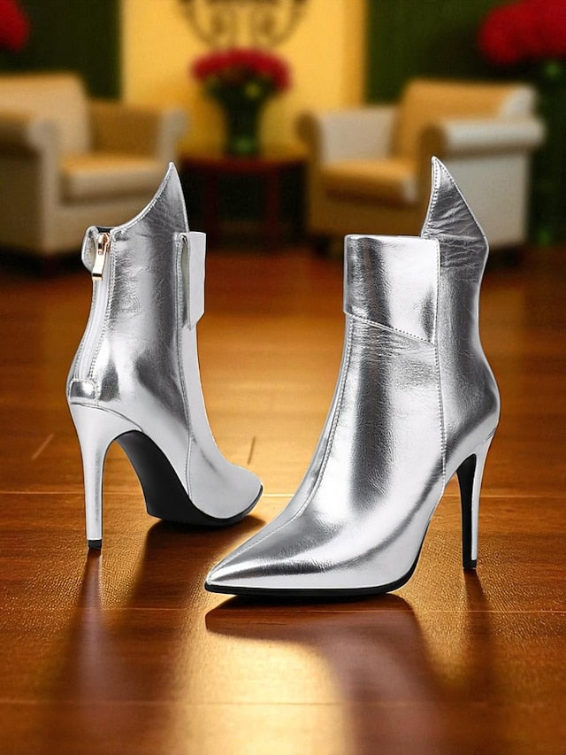 Ankle Toe Women's - Gold Metallic Pointed Stiletto Boots