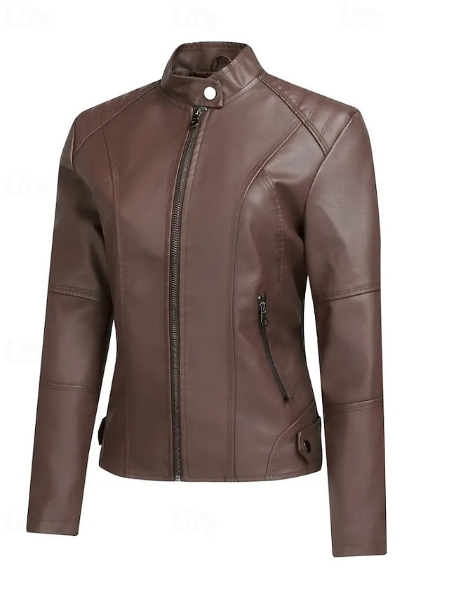 Jacket Comfortable Leather Pocket Women's Zipper Faux