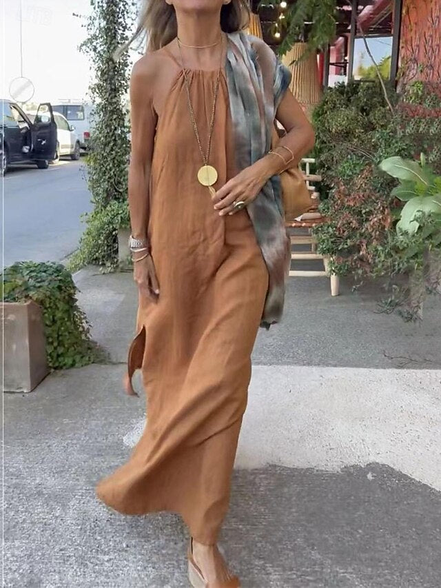Women's Black Brown Summer Spring Maxi long Dress Cotton