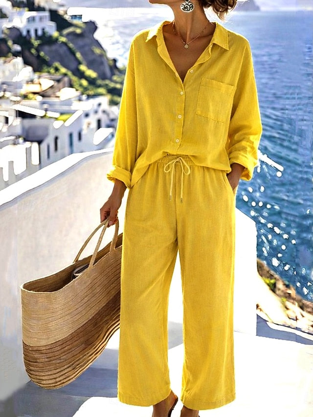 Women's Pants Sets Bolero Top Long Sleeve Shirt Collar