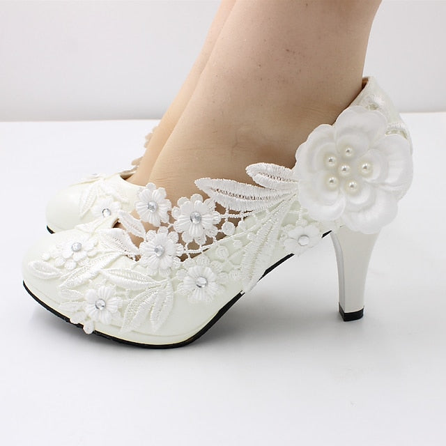 Lace Heels Embellishments White – Wedding Floral Women's