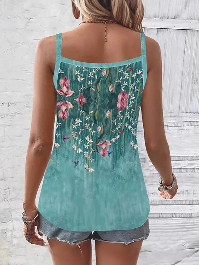 Women's Tank Top Sleeveless Shirt Tee Top Floral Graphic