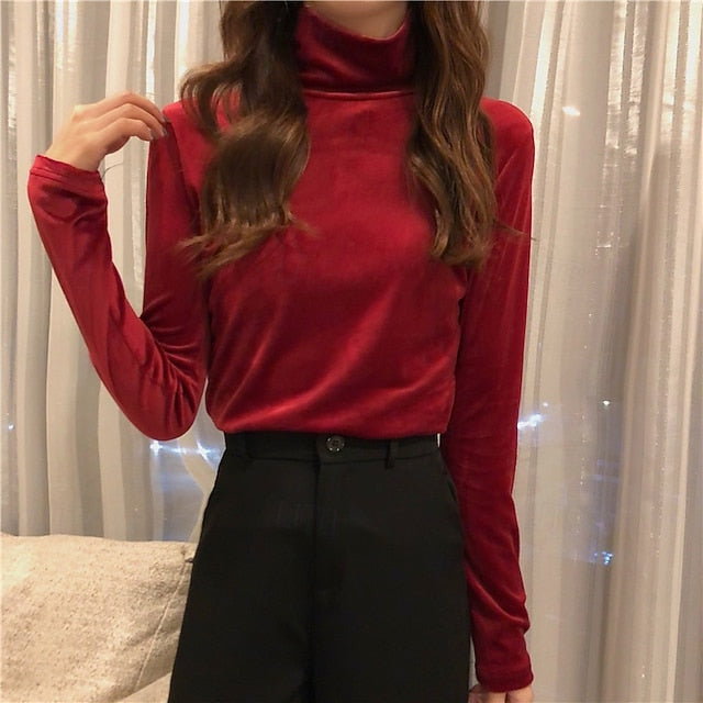 Women's Velvet Elegant Dressy Blouse Solid Color Plain