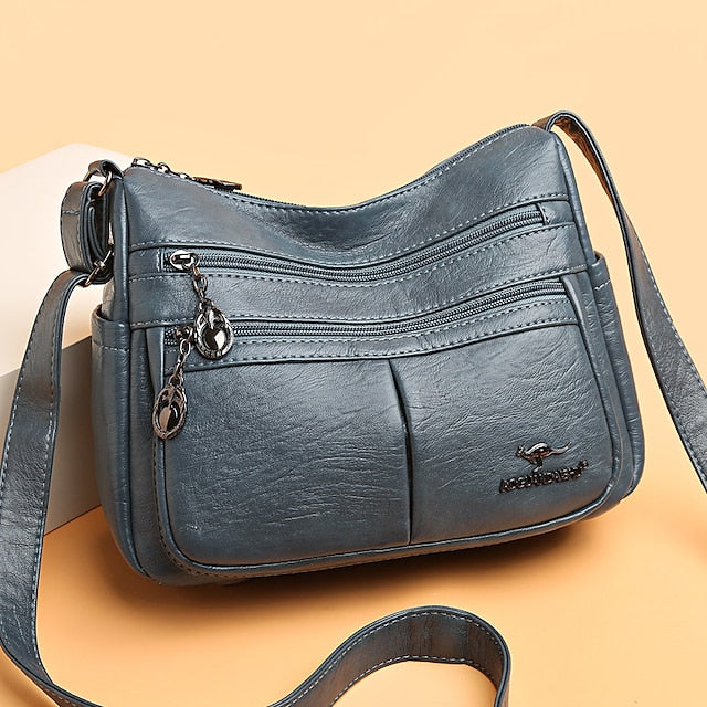 Kunstleder Damen Schultertasche mit mehreren Taschen - Umhängetasche