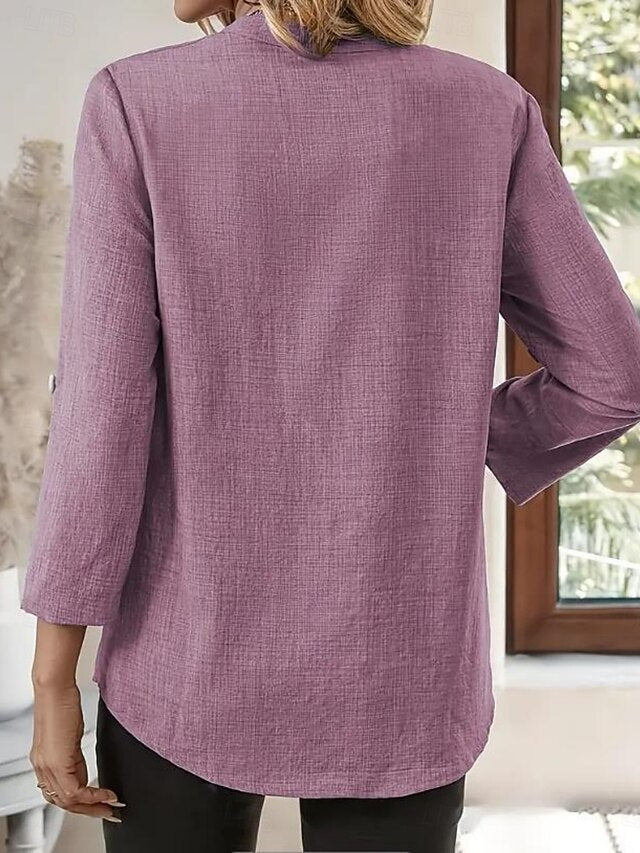 Women's Cotton Linen Shirts Buttons Solid Color Stylish