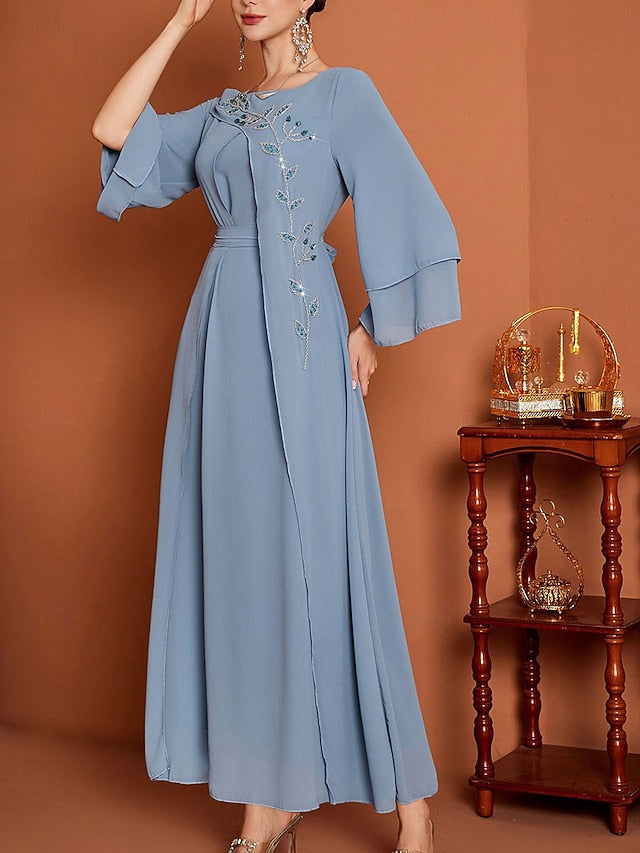 Neck Bride Elegant A-Line Floor Dress V the of Length Mother