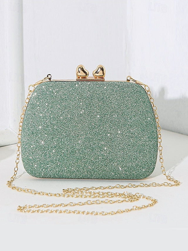 Green Evening Rhinestone Clutch Sage Women's with Glitter