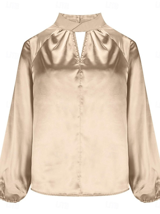 Women's Shirt Satin Shirt Blouse Solid Color Stylish