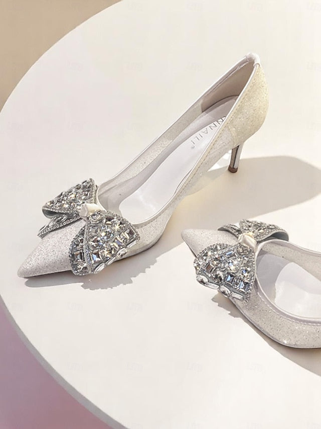 High with Rhinestone Glitter Women's Bow Heels