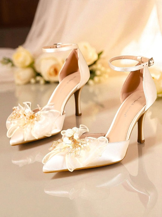 Strap Elegant Satin Pumps Ankle Heels - with Women's Bridal