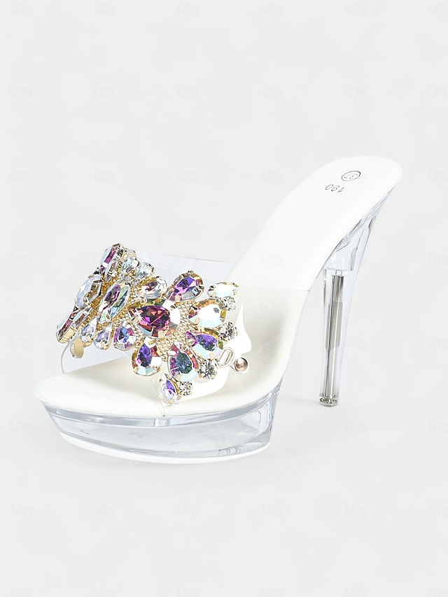 – Women's Embellished Platform Rhinestone Clear Heels