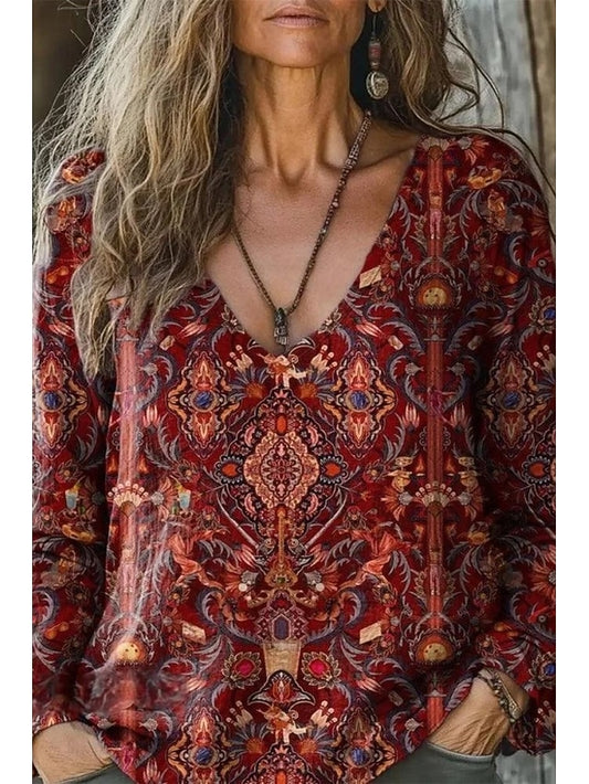 Women's Cotton Blend T Shirt Print Floral Fashion Casual