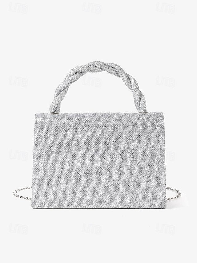 Handbag Glitter with Handle Silver and Braided Women's