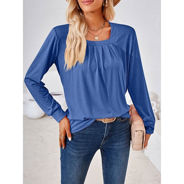 Women's Blouse Ruched Solid Color Daily Stylish Casual Long