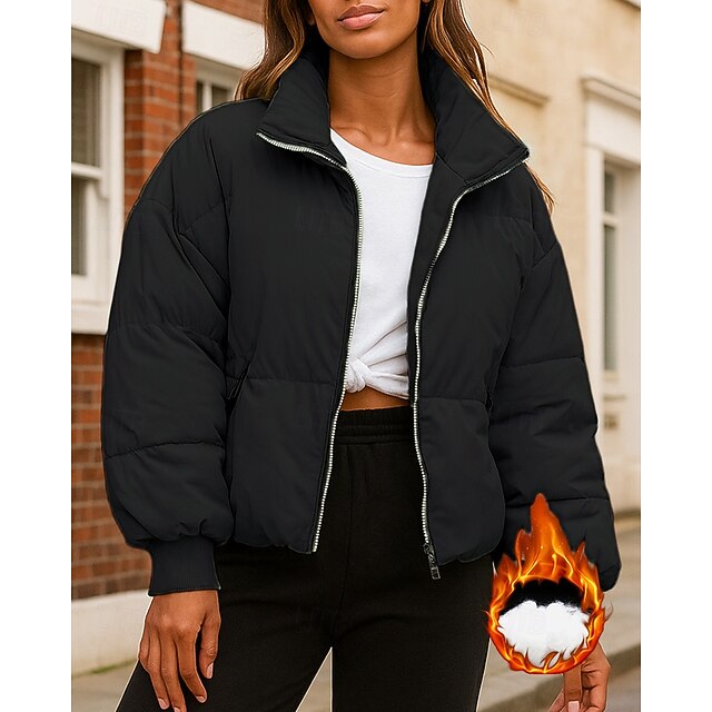 Women's Zip Up Jacket Winter Crop Coat Fleece Jacket with