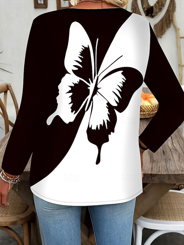 Women's T Shirt Zipper Print Graphic Color Block Butterfly