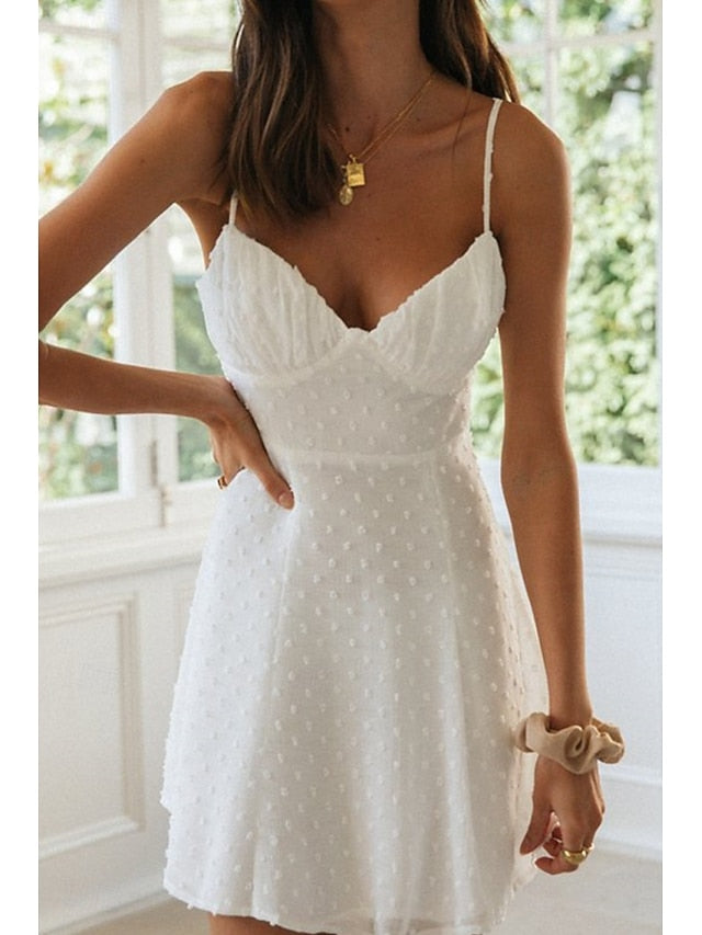 Women's Mini Dress White Dress Graduation Dress Slip Dress