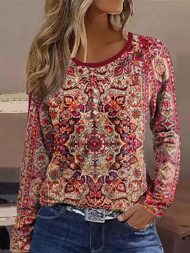 Women's T shirt Long Sleeve Striped Daily Casual Long