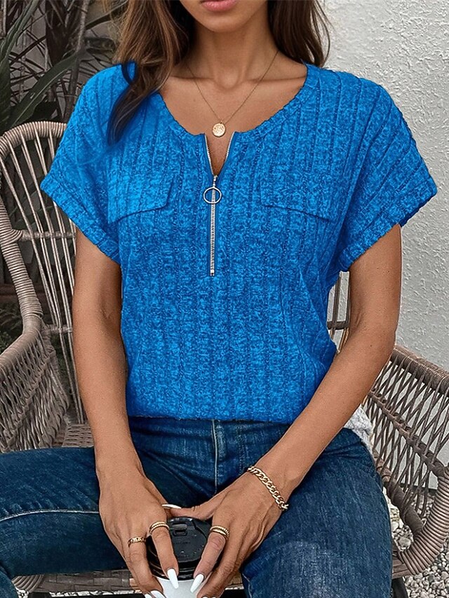 Women's Texture Sweatshirt T Shirt Tee Top Quarter Zip
