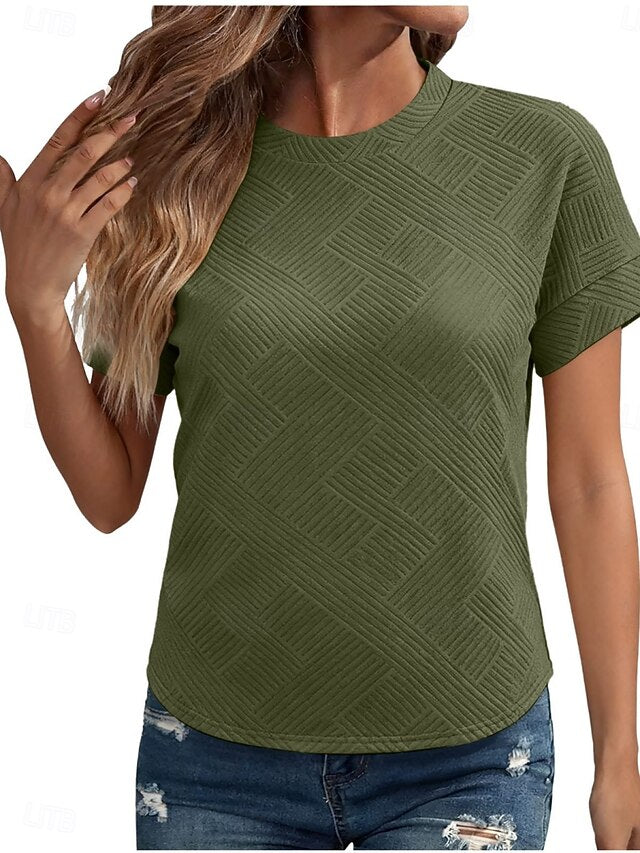 Women's T Shirt Tee Top Textured Solid Color Fashion