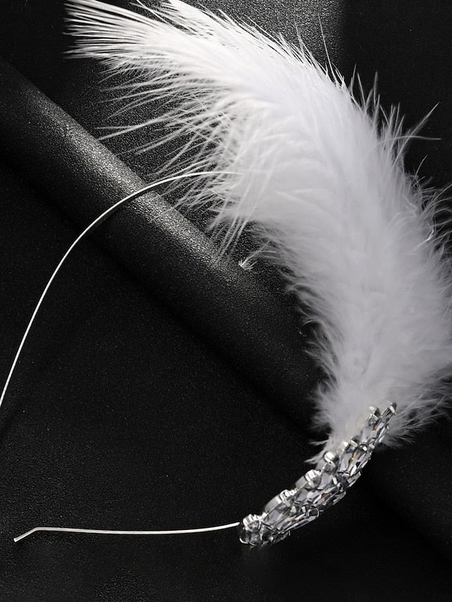 Hair - Vintage Crystal White Women's Clip Feather