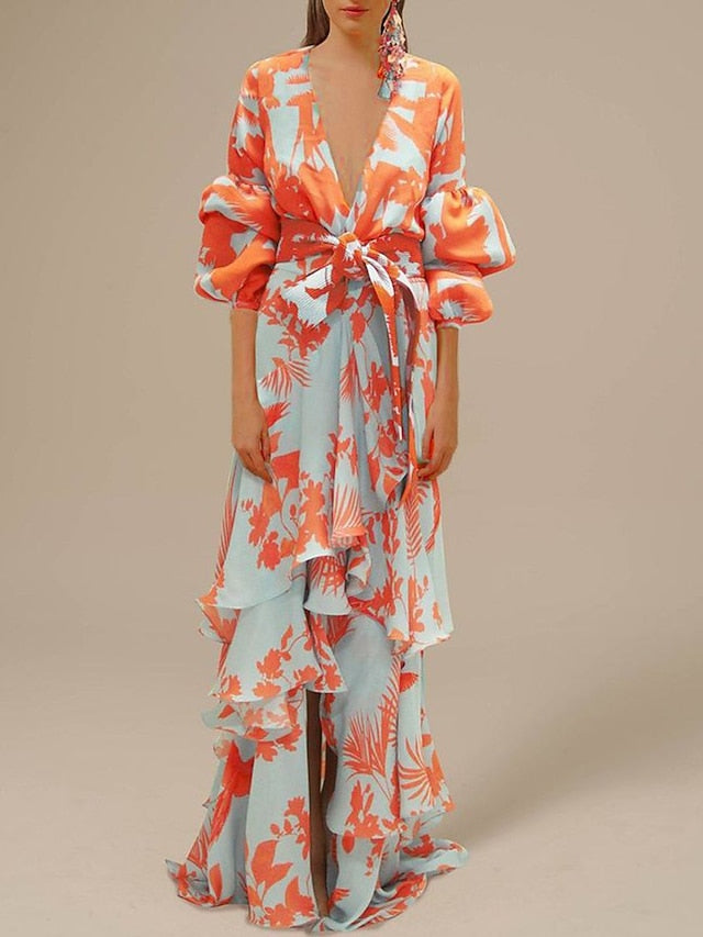 A-Line Floral Dress Beach Wedding Summer Maxi Dresses for Women