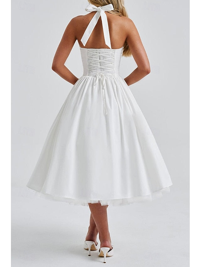 Women's Midi Dress White Dress Graduation Dress Fashion