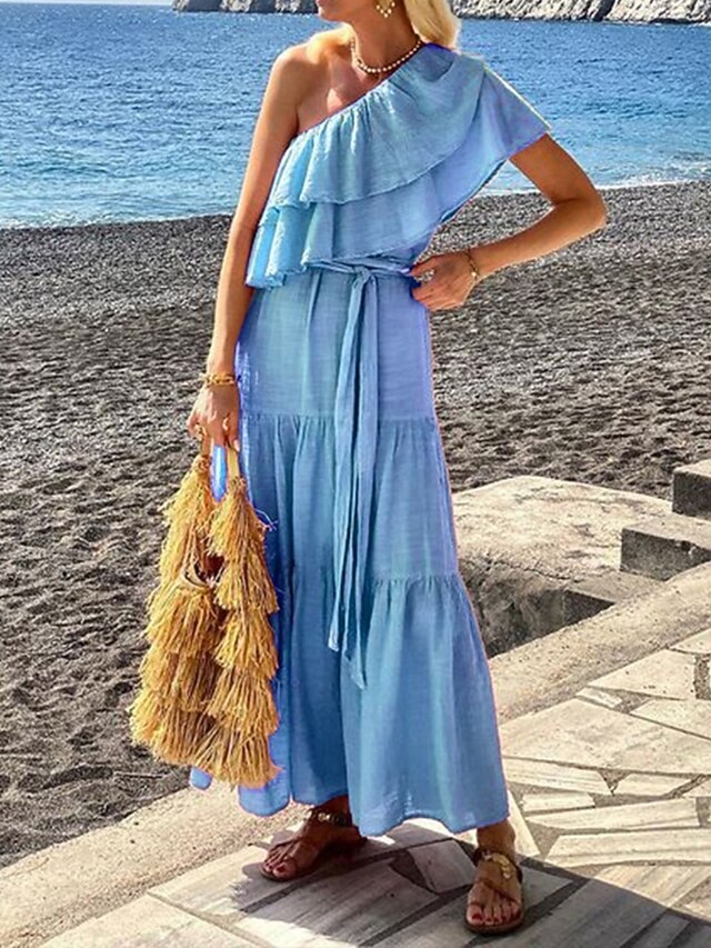 Women's Casual Dress Mini Dress Ruffle Casual One Shoulder