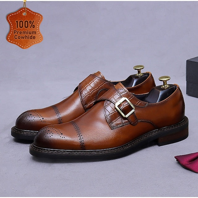 Monk Strap Leather First Black Shoes- Genuine Men's