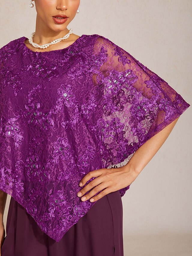 Women's Tunic Blouse Poncho Lace Tops Sequins Lace