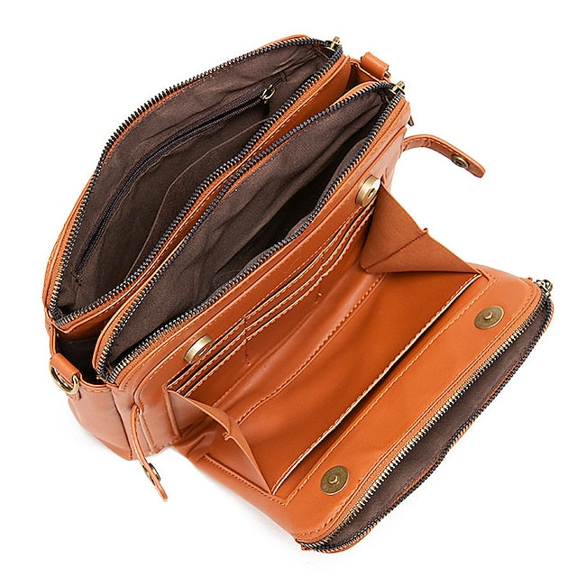 Schultertasche aus Leder für Damen im Vintage-Stil mit drei Lagen