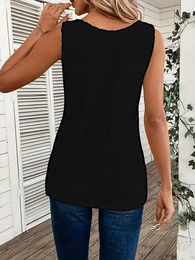 Women's Tank Top Buttons Solid Color Fashion Stylish