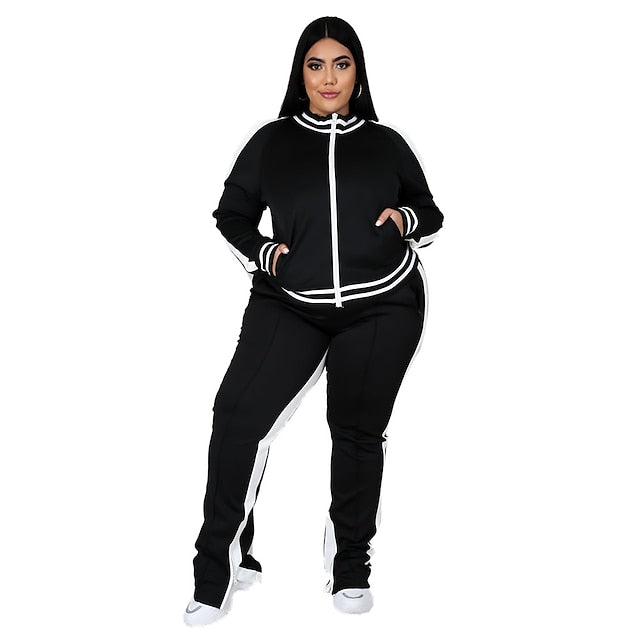 Women's Tracksuit Sweatsuit Drawstring 2 Piece Striped