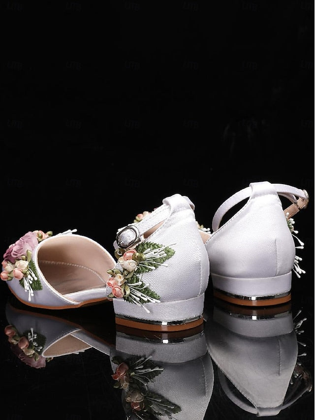 Flat Clutch White Floral Shoes – with Matching Embroidered