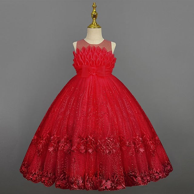 Girl Dress Girls' Flower Colored Solid Kids