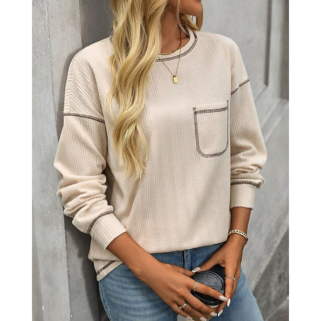 Women's Pullover Sweatshirt Casual Tops with Pockets Long