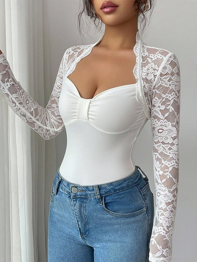 Women's Shirt Blouse Lace Tops Long Sleeve Tops Lace Plain