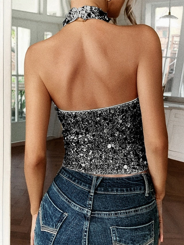 Women's Camisole Tank Top Sequins Solid Color Stylish